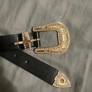 Black and Gold Belt with Silver Rhinestone Detail